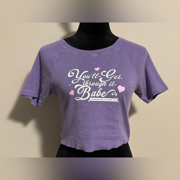PacSun Tops - NWT PacSun Purple & White Tomorrow's A New Day Baby Cropped T-Shirt size medium